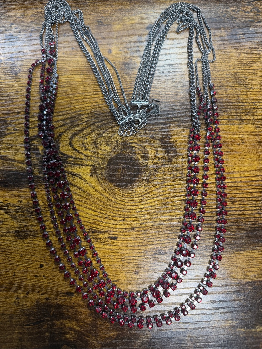 Simply Vera Vera Wang Multi-Strand Red and Gunmetal Crystal Necklace